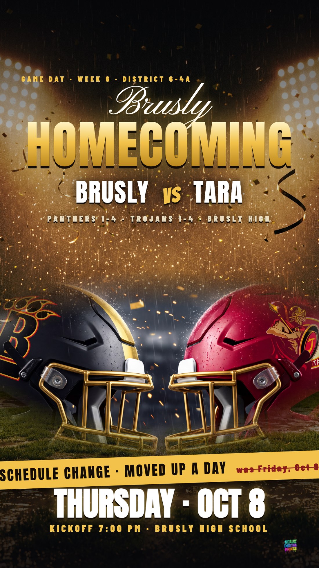 Prairieville at Brusly, Friday September 18, 7:00 PM